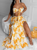 Zweiteilige Sets für Frauen Orange Polyester Plissee Zweifarbige Sexy Weste Sommer Ärmelloses trägerloses Schichtkleid-Outfit