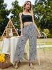Zweiteilige Sets für Frauen Schwarzes Polyester One-Shoulder Piping Ärmelloses Casual Top Long Pants Sommeroutfit