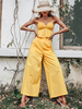 Zweiteilige Sets; gelb; Polyester; lässig; Frühling; lange Ärmel; Träger; Hals; Damen-Outfit