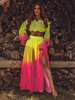 Zweiteilige Sets; Gelb; Polyester; Ombre; lässig; langer Rock; Frühling; lange Ärmel; Bateau-Ausschnitt; Outfit für Frauen