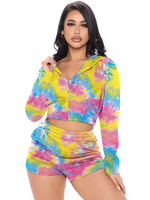 Zweiteilige Sets Gelb Polyester Verzierter Kragen Bedruckter Reißverschluss Casual Top Lange Ärmel Damen Outfit