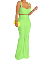 Zweiteilige Sets Grasgrün Sexy Sommergurte Neck Crop Top und Hosen Outfit für Frauen