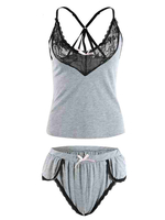 Zweiteilige Sets Graue Loungewear Cotton Blend Damen Outfit Nachtwäsche