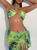 Zweiteilige Sets Grün Lycra Spandex Sexy ärmelloses Blumenprinzen-Muster-Outfit für Frauen