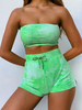 Zweiteilige Sets Grüne Baumwollmischung Bateau Neck Printed Sexy Frauen Tops und kurze Hosen