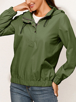 Zweiteilige Sets Grüne Polyester-Knöpfe Lässiges Sommer-Langarm-Frauen-Outfit mit Kapuze