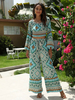 Zweiteilige Sets Grüner Polyester Blumendruck Böhmischer Frühling Langarm Juwelenhals Böhmisches Kleid Frauen Outfit