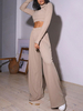Zweiteilige Sets Hell Apricot Lycra Spandex Stehkragen Paspel Freizeithose Lange Ärmel Damen Outfit