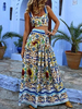 Zweiteilige Sets Helles; himmelblaues Polyester-Träger-Hals-bedrucktes sexy ärmelloses Oberteil mit langem Rock-Frauen-Outfit