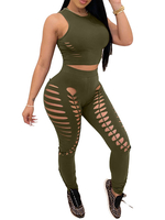 Zweiteilige Sets Hunter Green Polyester Cotton Cut Out Casual Frühling ärmelloses Juwel Halsausschnitt Outfit für Frauen