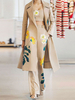 Zweiteilige Sets Khaki Polyester Paspel Bedruckt Casual Mantel Herbst Lange Ärmel Stretch Damen Outfit