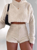 Zweiteilige Sets Leichte Aprikosen-Baumwollmischung Lässiger Herbst Langarm-Kapuzen-Outfit für Frauen