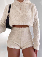 Zweiteilige Sets Leichte Aprikosen-Baumwollmischung Lässiger Herbst Langarm-Kapuzen-Outfit für Frauen