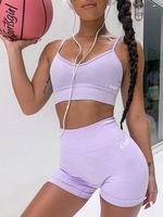 Zweiteilige Sets Lila Baumwollmischung Athletic Top Summer Straps Neck Outfit für Frauen