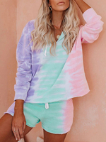 Zweiteilige Sets Lila Kapuze Tie Dye Kordelzug Langarm Sweatshirt Mit Shorts