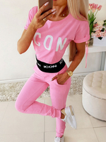 Zweiteilige Sets Logo Printed Casual Kurzarm Damen Outfit