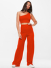 Zweiteilige Sets Oragnge Red Polyester Lange; breite Hose One-Shoulder Casual Top Outfit für Frauen