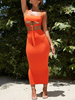Zweiteilige Sets Orange Polyester mit quadratischem Hals Schnürung Sexy Ausschnitt Ärmelloses Outfit für Frauen