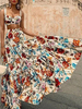 Zweiteilige Sets Orange Polyester Straps Neck Blumendruck Rüschen Bohemian Womens Long Dress