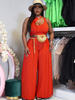 Zweiteilige Sets Orange Rot Polyester Plissee Freizeithose Sommer Ärmelloses Schmuckstück Damen Outfit