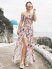 Zweiteilige Sets Pink Polyester Bateau Neck Printed Split Front Plissee Kurzarm Sommer Outfit