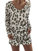 Zweiteilige Sets Polyester Leopardenmuster Lässig Langarm Jewel Neck Top Mit Shorts