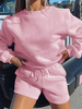 Zweiteilige Sets Rosa Polyester Jewel Neck Kordelzug Freizeithosen Lange Ärmel Damen Outfit