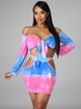 Zweiteilige Sets Rosa Polyester Trägerlos Tie Dye Cut Out Lace Up Sexy Tube Top Lange Ärmel Outfit Für Frauen