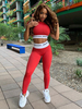 Zweiteilige Sets Rot Polyester Jewel Neck Letters Print Piping Casual Top Kurze Ärmel Outfit Für Frauen