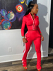 Zweiteilige Sets Rot Polyester Streifen Frühling Lange Ärmel Stehkragen Mantel Sportliche Hosen Damen Outfit