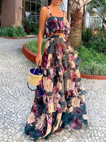 Zweiteilige Sets Rüschen mit Blumenmuster Sexy ärmelloses Damen-Outfit