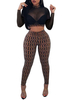 Zweiteilige Sets Schwarz Net Lange Ärmel Stehkragen Sheer Skinny Leg Hose Anzüge Outfit Für Frauen