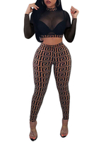 Zweiteilige Sets Schwarz Net Lange Ärmel Stehkragen Sheer Skinny Leg Hose Anzüge Outfit Für Frauen