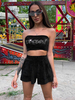 Zweiteilige Sets Schwarz Polyester Trägerlose Strass Freizeithosen Ärmelloses Damen Outfit