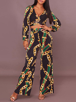 Zweiteilige Sets Schwarz Zweiteiliges; lässiges Outfit mit Polyester-Print für Frauen