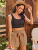 Zweiteilige Sets Schwarze Polyester Schnürpaspel Freizeithose Sommer Ärmelloses; unregelmäßiges Outfit mit quadratischem Hals für Frauen