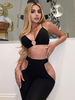 Zweiteilige Sets Schwarze Polyester-Ösen Paspeln Lässige Hosen Sommer Ärmellose Träger Hals Rückenloses Outfit für Frauen
