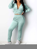 Zweiteilige Sets Velvet Hooded Long Sleeve Crop Sweatshirt mit Hosen für Frauen