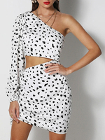 Zweiteilige Sets Weiß bedrucktes One Shoulder Women Outfit