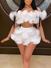 Zweiteilige Sets Weiß Sexy Off The Shoulder Kurzarm-Top mit Shorts für Frauen