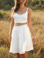 Zweiteilige Sets Weiß Sommer-Outfit Cami Top mit Rock