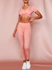 Zweiteilige Sets Weiches Rosa Polyester Sportlich Herbst Lange Ärmel Jewel Neck Verknotet Damen Outfit