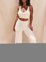 Zweiteilige Sets Weiße Baumwollmischung Freizeithose Winter Ärmelloses Damen-Outfit mit V-Ausschnitt