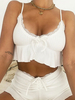 Zweiteilige Sets Weiße Polyester-Schnürung Plissee Ärmellose Träger Hals Backless Casual Top Shorts Sommer Outfit