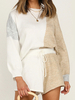 Zweiteilige Sets Weißer Acryl-Farbblock Lässiger Herbst-Langarm-Juwelenhals-Outfit für Frauen