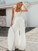Zweiteilige Sets White Polyester Plissee Frühling Ärmellos Trägerlos Rückenlos Sexy Top Breite Lange HoseOutfit Für Frauen