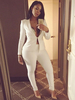 Zweiteilige Sets White Polyester Turndown Collar Piping Freizeithose Langarm Damen Outfit