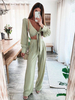 Zweiteiliges Set aus hellgrünem Polyester mit V-Ausschnitt und lässigem Langarm-Outfit für Damen