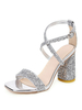 Zylinder High Heel Glitter Criss-Cross Sandalen Silber Pailletten Abendschuhe Frauen Party Schuhe
