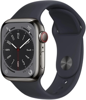 Apple Watch Series 8 (GPS + Cellular) 41mm Edelstahlgehäuse graphit,  Sportband mitternacht